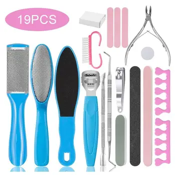 

19Pcs/Set Manicure Foot Care File Set Dead Hard Skin Callus Remover Scraper Pedicure Rasp Tools Feet Care Tool Kit Stainless too