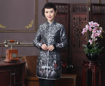 

Chinese-style improved daily self-cultivation long Tang suit coat middle-aged mother Gray long-sleeved Tang suit Jacket