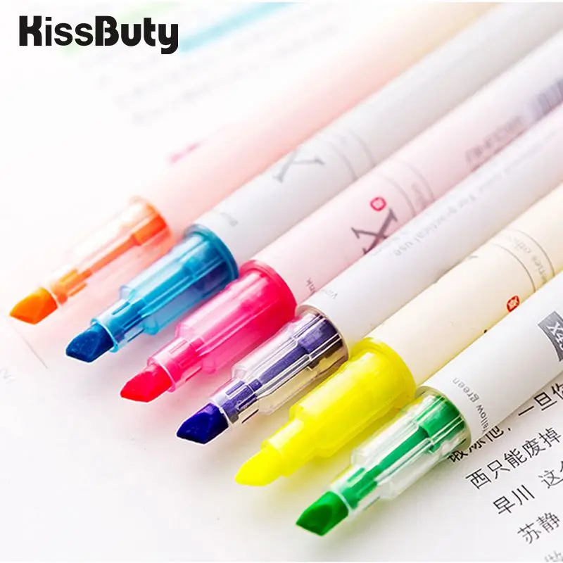 

3Pcs/Set Highlighter Pen Stationery Double Headed Fluorescent Marker Pen 6 Colors Liner Drawing Bullet Diary Hand Account