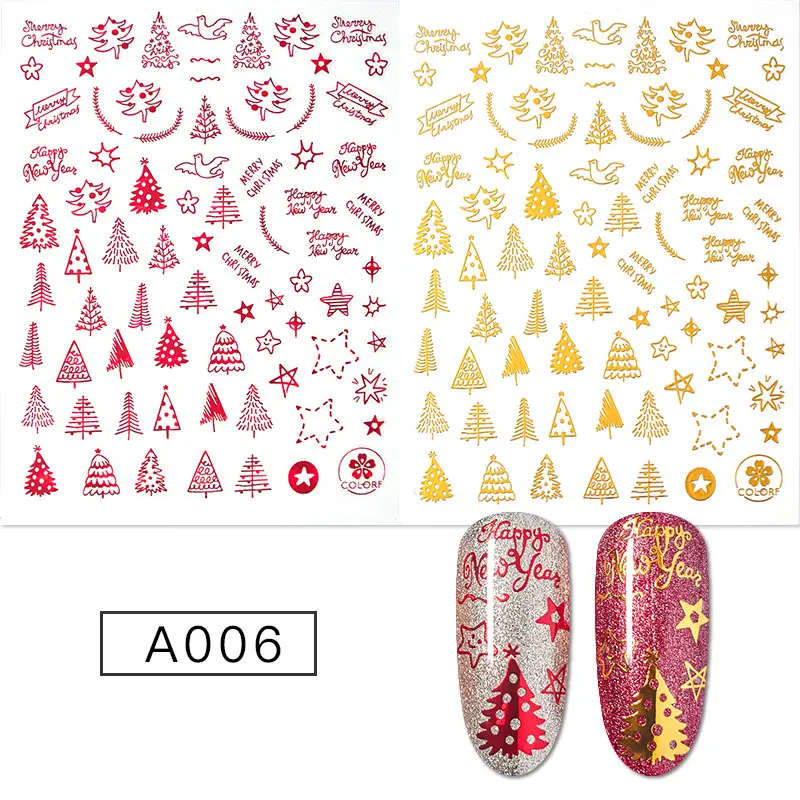 Mtssii красное золото Рождество стикер снежинки на ногти 3D клей Маникюр наконечник лось Санта наклейка с пламенем дизайн ногтей год - Цвет: PS08714