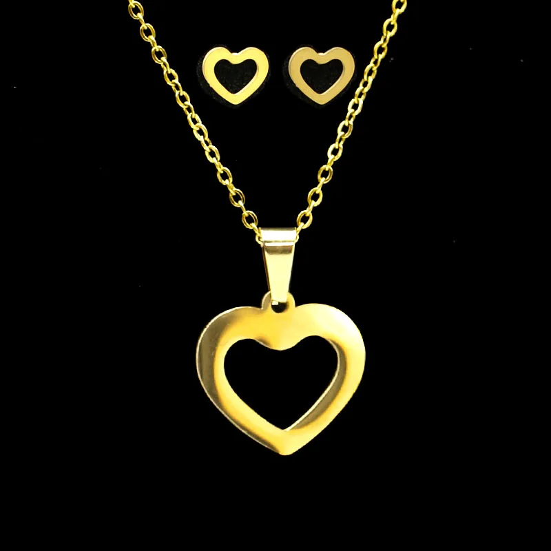 Fengnee ожерелье из нержавеющей стали женские Ювелирные наборы Bijoux Сердце ожерелье s набор Подвески милые серьги Подарки для детей