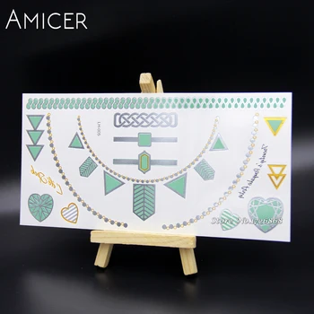 

Water Transfer Metallic Gold Silver Body Art Temporary Tattoo Sexy Flash Sticker For Turquoise Necklace