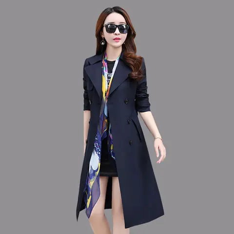 Осенний двубортный Тренч Женская Высококачественная деловая верхняя одежда женский классический длинный Тренч с поясом - Цвет: 2