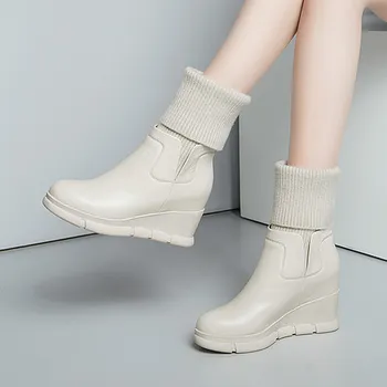 

Autumn and winter single boots high heel boots comfortable beige wild leather plus velvet tube female boots