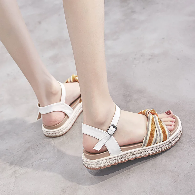 

2019 New Style Rome Sandals Women's Summer Fairy Wind CHIC Flat Students Korean-style Versatile Thick Bottomed Online Celebrity