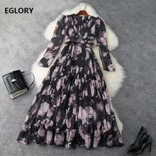 Robe longue en mousseline de soie, nouveauté printemps été 2021, Sexy, col en v, haute qualité, imprimé Vintage, manches longues, décontracté, Maxi, style Boho, plage, nouvelle collection