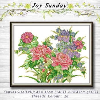 

Peony flowers scenery decor painting dmc 14CT 11CT counted cross stitch kits embroidery set Needlework Set chinese cross stitch