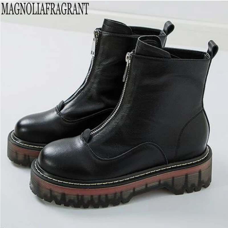 

Spring fashion ankle boots Shoes Female Front Zipper 2020 New High Top Woman Shoes Casual platform Leather boots woman y665