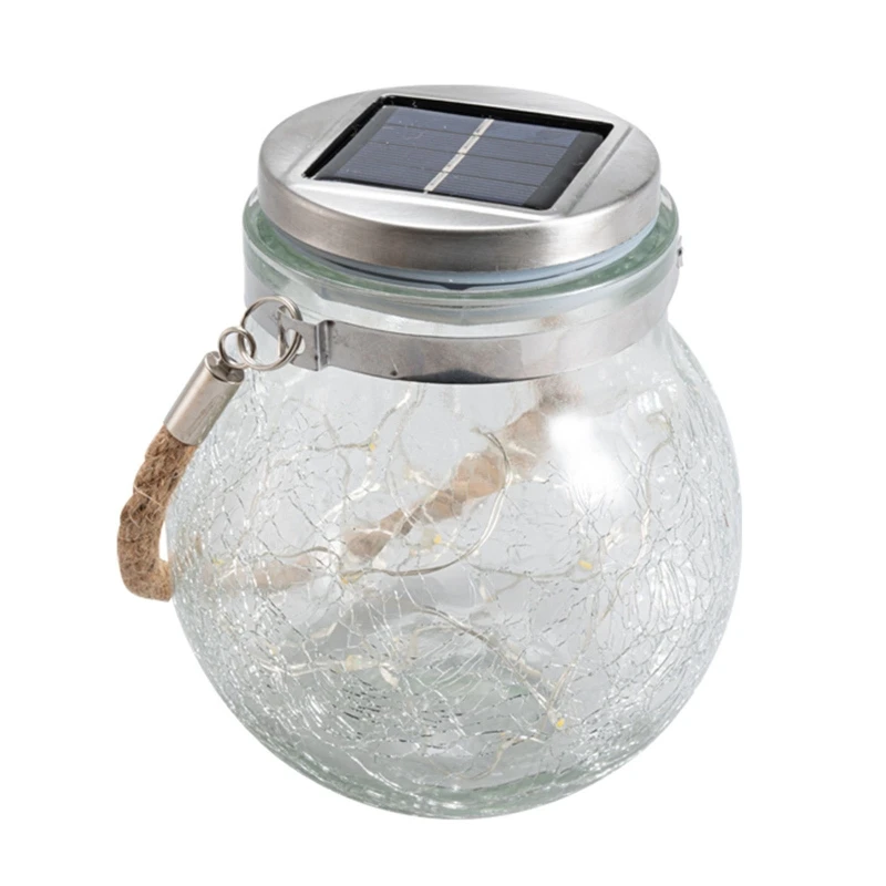 

Solar Light Bulb Thick Crack Glass Mason Jar LED Solar Lanterns Outdoor Decor