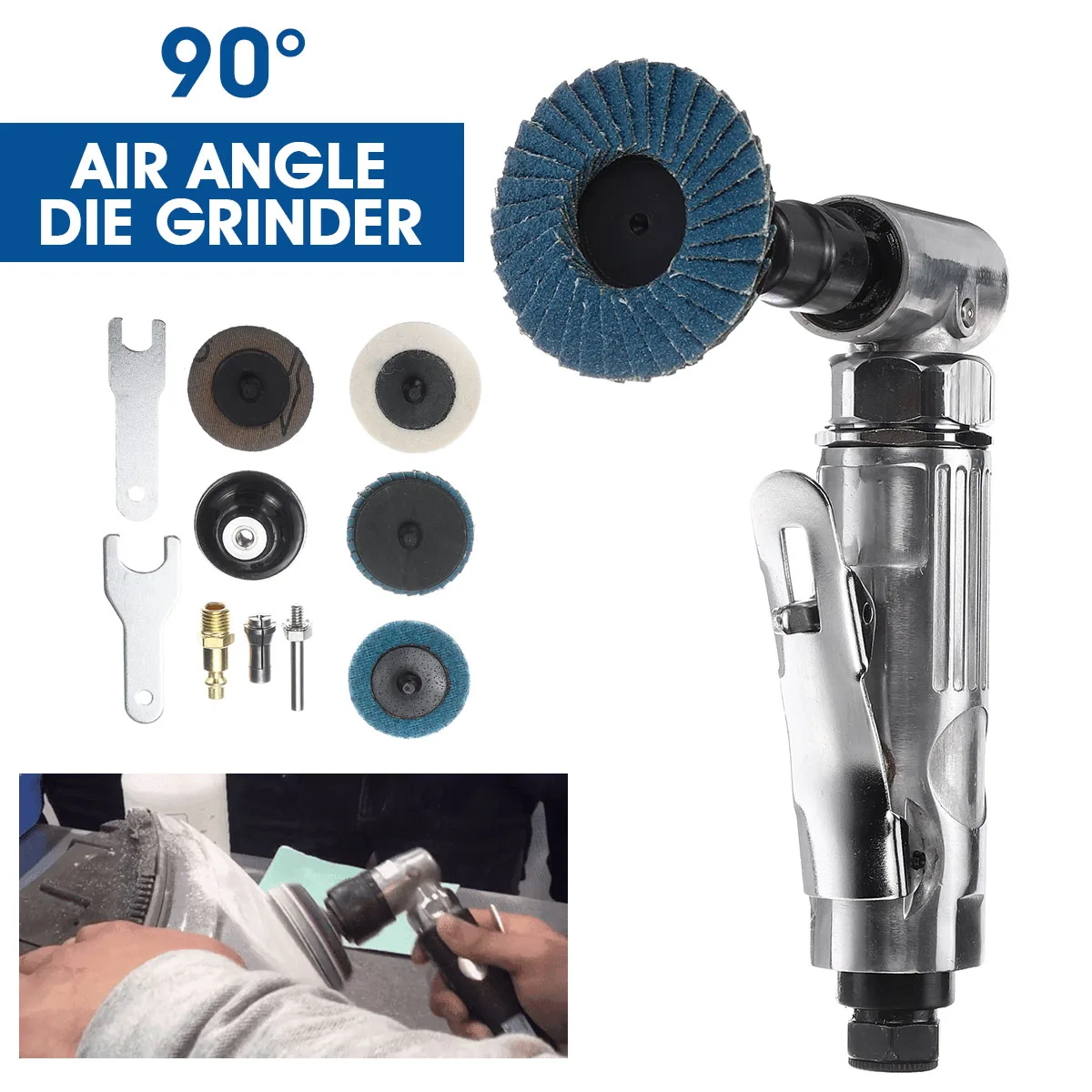 90° 1/4" Air Angle Grinder Air Die Sander Grinding Machine Cut Off Cutting KIT