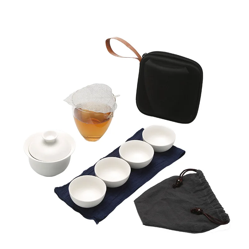 Portable Travel Tea Set Gift Teaset With Handbag Chinese GAIWAN Kung Fu Cups Coffee Cup Maker Table Ornament | Дом и сад