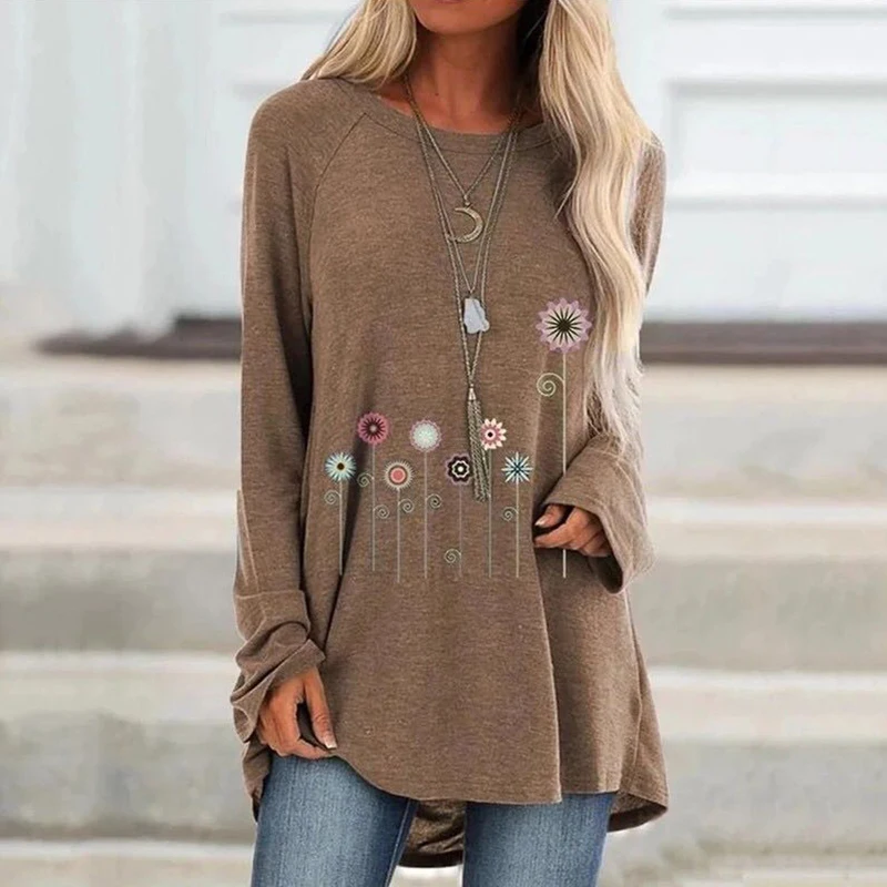 Blusas Mujer De Moda, хлопок, цветочный принт, женская блузка, повседневная, свободная, S-5XL размера плюс, туника, длинный рукав, блузка для женщин