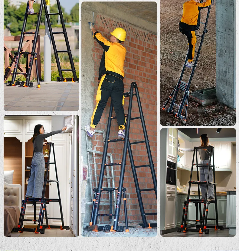 2.1+2.1m Aluminum alloy multifunctional foldable telescopic herringbone/I-type ladder/straight ladder to strengthen anti-tilting