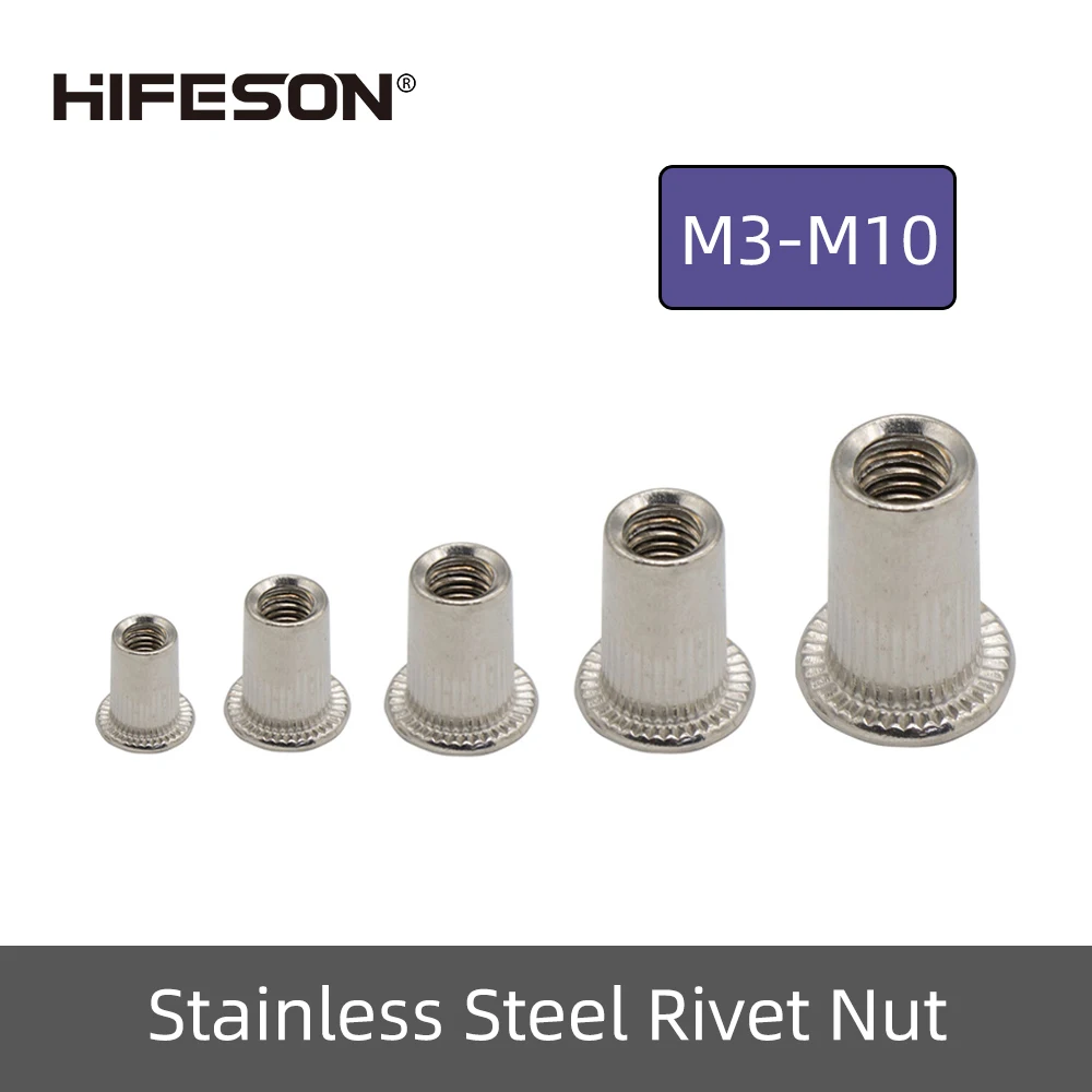 M3/M4/M5/M6/M8/M10/M12 2021 304 Stainless Steel Rivnut Flat Head Rivet Nut Threaded Rivet Insert Nutsert Cap 10Pcs Size : M3