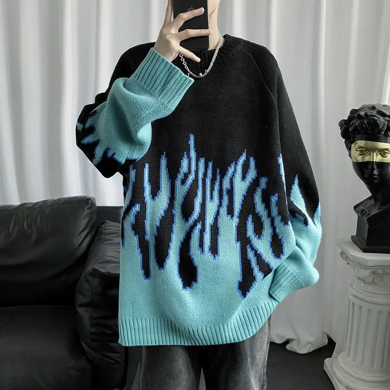 Loose Jersey Blue Flame Sweaters 