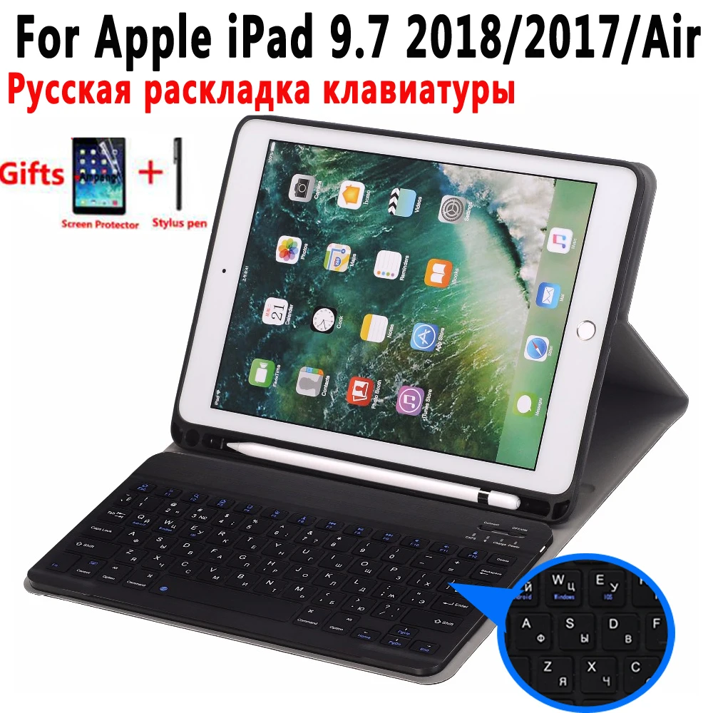 Чехол с русской клавиатурой для Apple iPad 9 7 2018 2017 6 го 5 поколения Air 2 Pro A1822 A1823 A1954 A1566