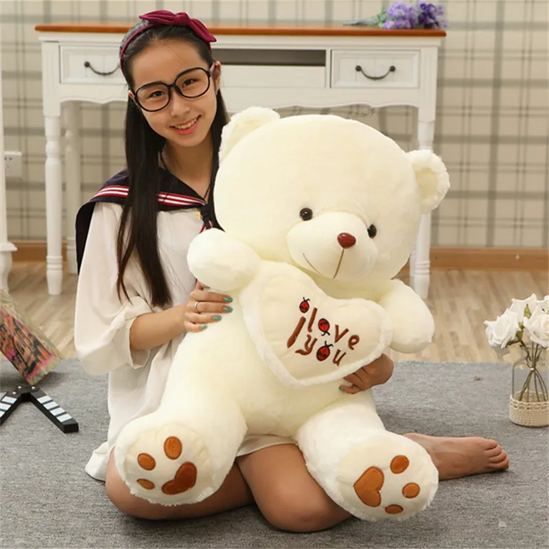 

ILOVEYOU Beetle Bear Holding Heart Stuffed Toy Hugging Teddy Bear Plush Doll Children Gift
