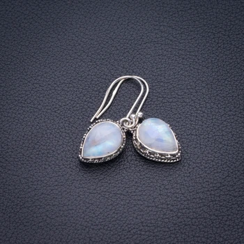 

Natural Rainbow Moonstone Handmade 925 Sterling Silver Earrings 1.25" D3310
