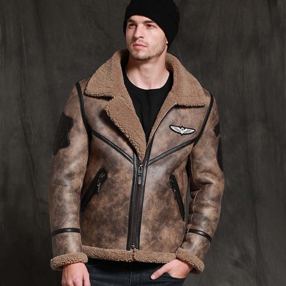 price reduction M-9XL Natural sheepskin Men coat Real shearling fur Black Jacket Handsome Male Winter Warm Clothing