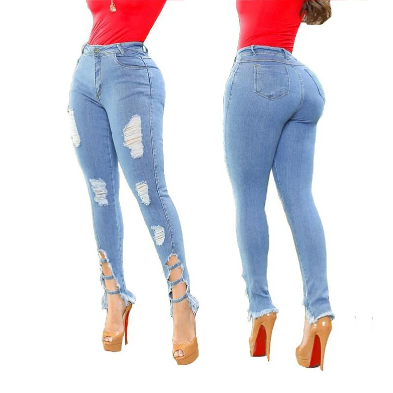 

Women Ripped Jeans Fashion Slim Stretch Skinny Denim Pencil Pants Woman Sexy Split Hollow Out Tassel Distressed Jeans Pantalones
