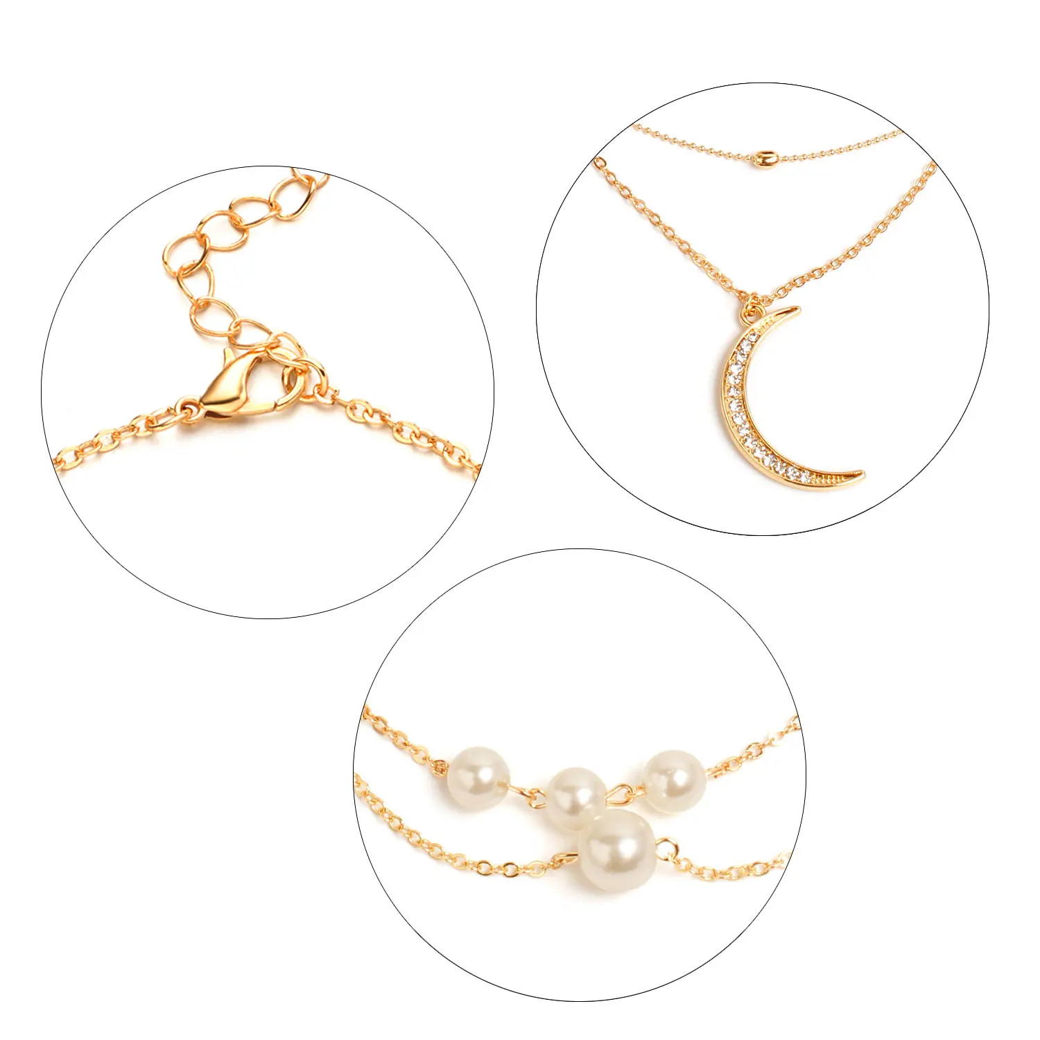 9 Pcs/ Set Simple Classic Alloy Pendant Chain Necklace Women Fashion Gold Moon Star Heart Statement Necklace