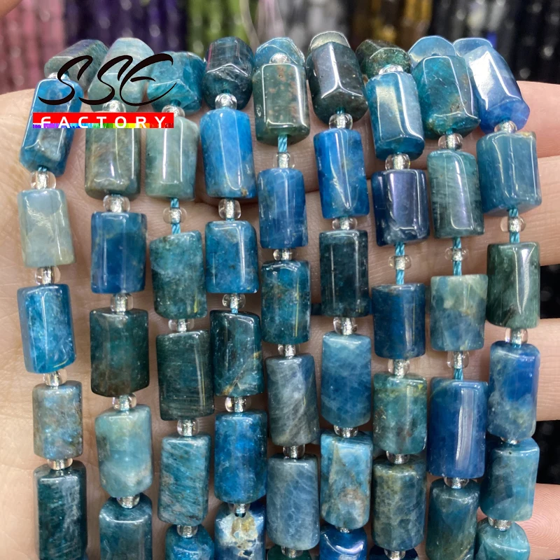 

Natural Faceted Blue Apatite Quartz Stone Beads Cylinder Loose Spacer Bead DIY Bracelet Accessories For Jewelry Making 15"strand