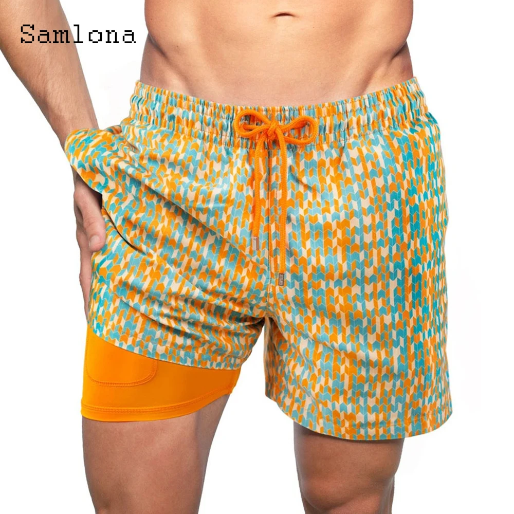 Samlona Men Casual Shorts Summer Model Flower Print Beach Shorts Plus SIze Male Drawstring Short Pants Sexy Mens Clothing 2025