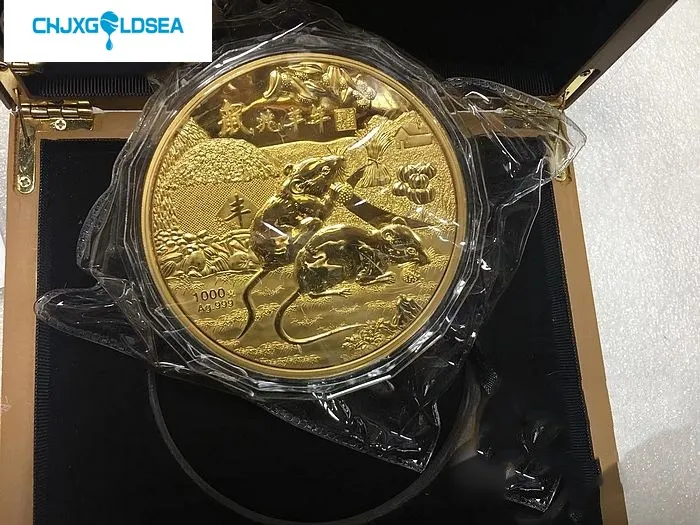 2019 год китайская мышь год памятная позолоченная монета 1 кг с КоА и коробка подарок