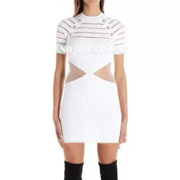

knitting Cotton Mesh women dress design series vintage sheath white bodycon dress high quality