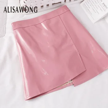 

Spring Fashion Women Asymmetric PU Leather Bling Leather Skirt 2020 Streetwear Ladies High Waist Wrap Basics A-Line Skirts