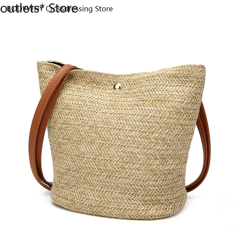

Summer New Korean Woven Ladies Creative Bag Shoulder Bag Bucket Beach Straw Bag