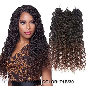 

Goddess Faux Locs Crochet Hair Braids Wavy Synthetic Braiding Hair Deep Wave Curly Ends Loc Hair Extension New Style Bouncy