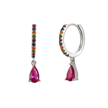 925 Sterling Silver Colored Crystal Hoop Earrings Collection Rainbow Zircon Mosaic Charm Circle Huggie Earrings Jewelry