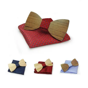 

Men Handmade Wood Butterfly Bow Ties with Handkerchief British Party Wedding Business Accessories TT@88