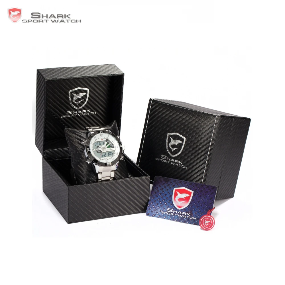 

SHARK Sport Watch Dual Time Digital Steel Porbeagle Calendar Alarm Stopwatch Men Quartz Wristwatch /SH046/047