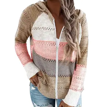 

Knit Hooded Sweater Coat Women Autumn Women Autumn Long Sleeve Color Block Hollow Out Knitted Hooded Sweater Coat Women Clothes