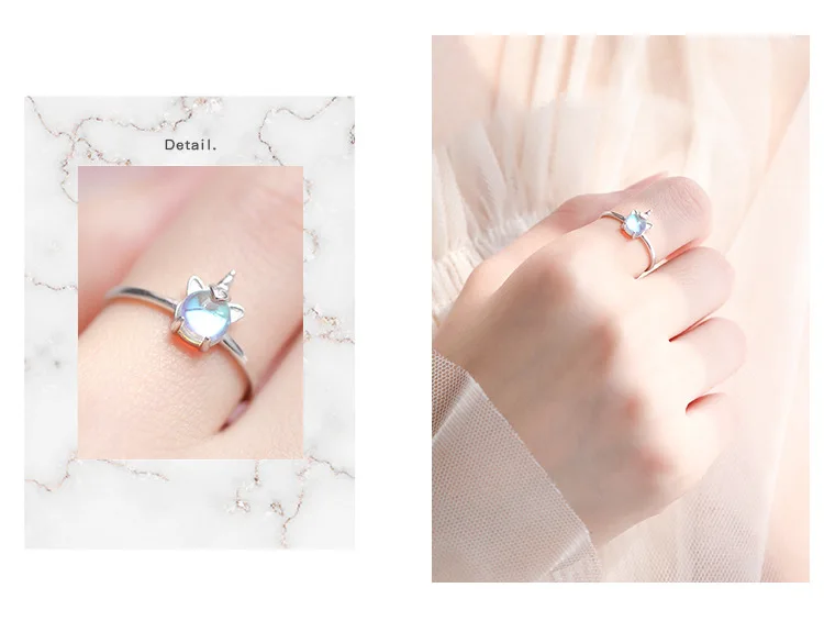 

925 silver dream aurora moonstone unicorn ring girl lovely girl heart sen series ring