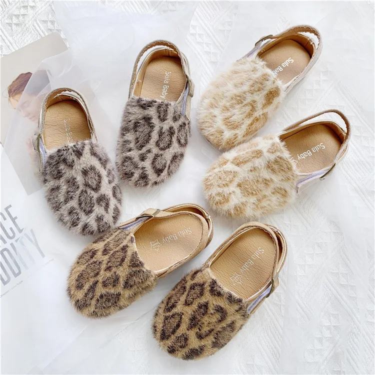 

Girls Leather Shoes Soft-soled Princess Shoes Autumn 2019 New Toddler Kids Leopard-print Children Bean Shoes Baby Home Slippers