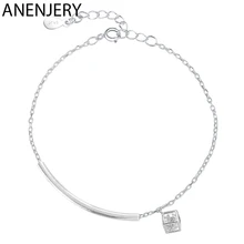 ANENJERY простой 925 пробы Серебряный изогнутый квадратный кубический браслет для женщин кубический цирконий pulseras S-B126