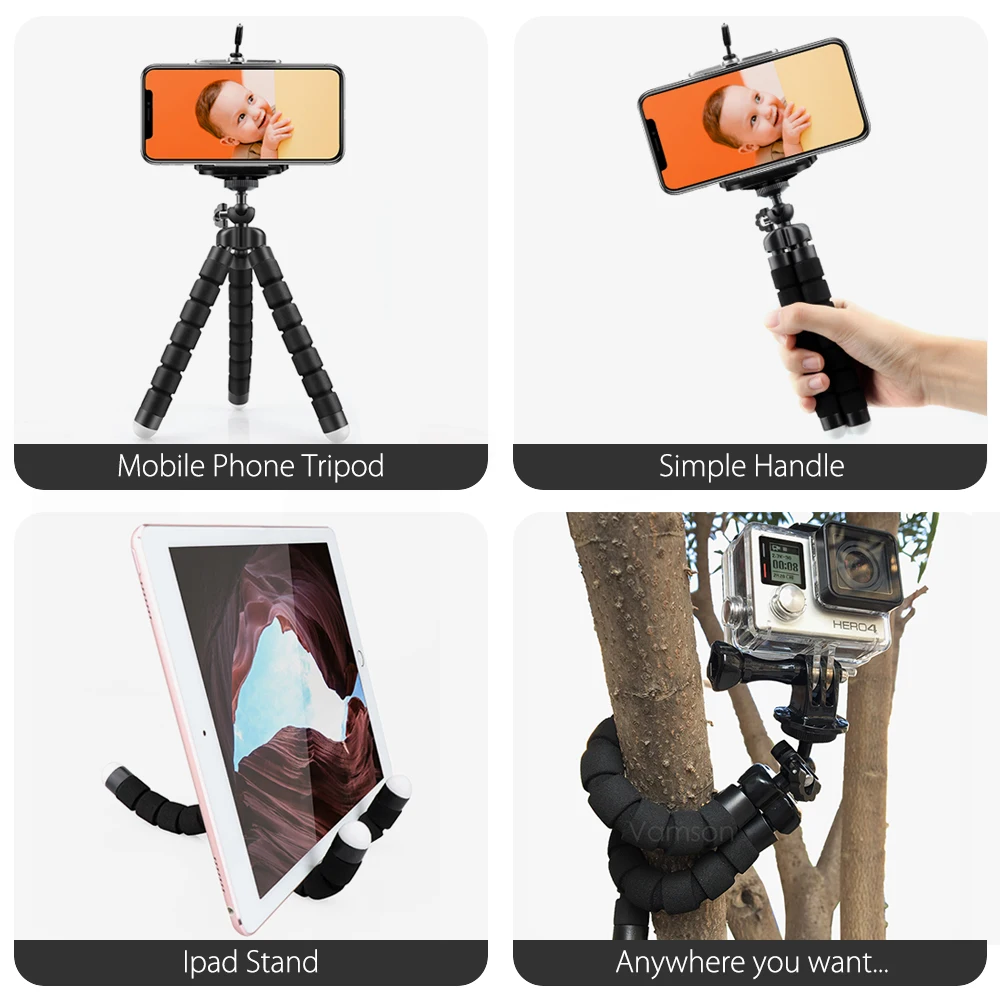 Vamson для GoPro Hero 7 6 5 4 3 + 2 1 Аксессуары гибкий мини осьминог штатив с винтовым зажимом