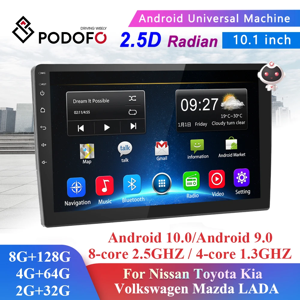 podofo Android 9.0 Double Din Car Stereo,7 Touch Screen Bluetooth Car Radio Indash GPS Navigation Autoradio Head Unit with 2USB Port/FM Radio/Mirror Link/WiFi,Support Steering Wheel Control and Backup Camera Input