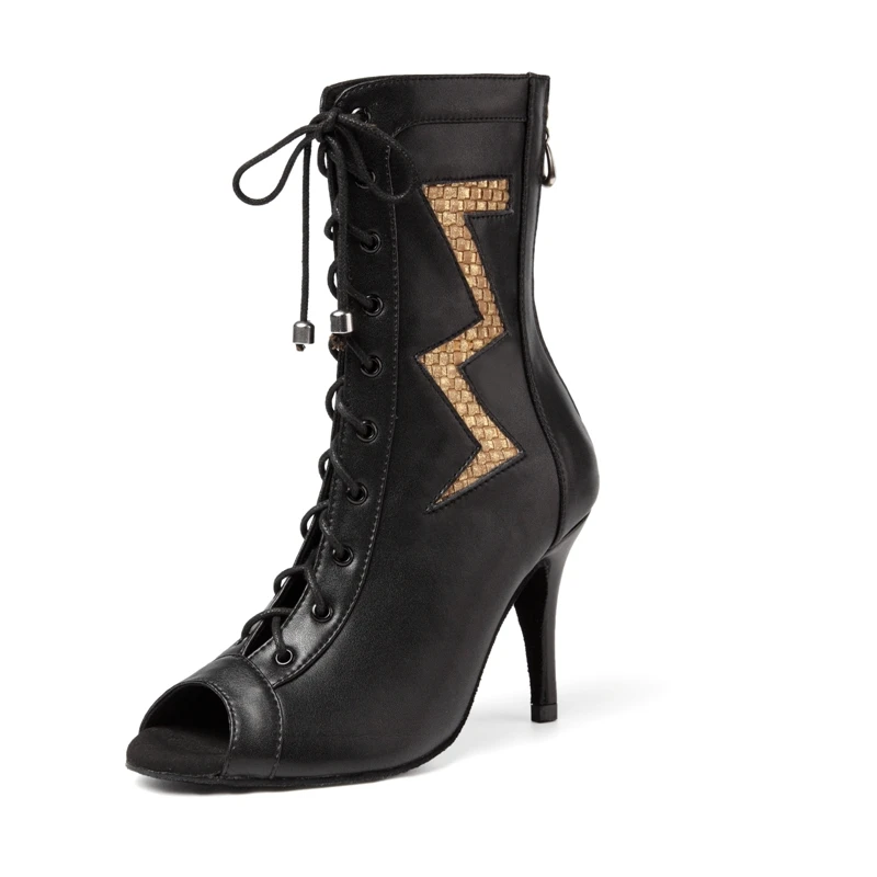 Black8.5 cm Nantasha new dance boots show dance shoes high heel shoes leather - Цвет: Black8.5 cm