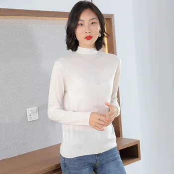 

Spring and autumn new long-sleeved high-neck solid color knitted T-shirt women red