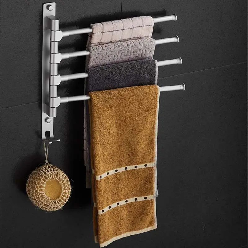 

4Arms Rotatable Towel Rack Space Aluminium Towel Hanging Bars Towel Storage With Hooks Bathroom Accessories