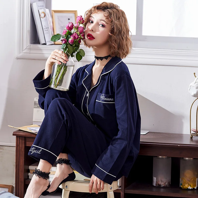 

[Jun xin] Spring Korean-style Fold-down Collar Cardigan Cartoon Sweet Loose-Fit 6535 Cotton Homewear Set Two-Piece Set