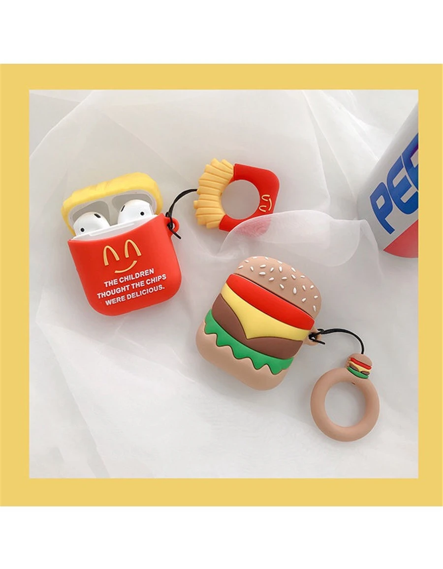 Для AirPods чехол 3D Симпатичные печенье Cola гамбургер наушники чехол s для Apple Airpods 2 забавные защитную крышку чехол для телефона с кольцевым ремень