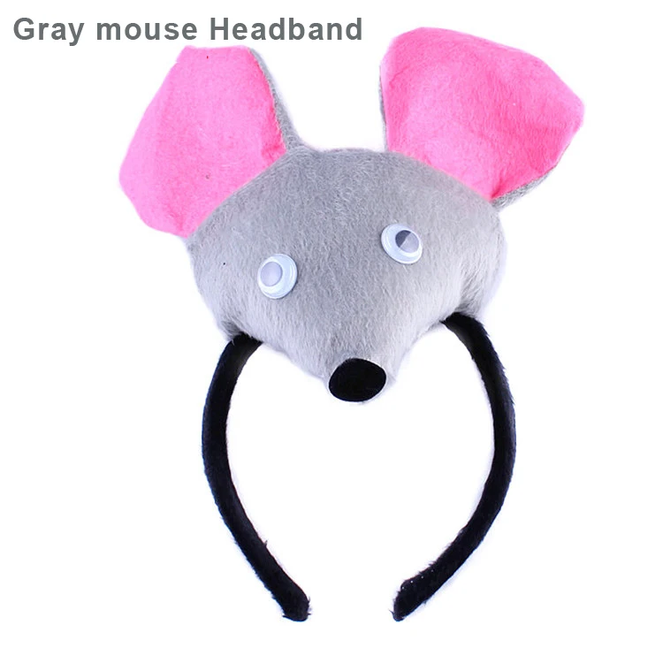 Комплект из 1 предмета; взрослые повязка на голову в виде животного милый плюшевый рюкзак с принтом «обезьяна», лисы, тигра, повязка на голову, Косплэй Головные уборы вечерние подарок на Хеллоуин и Рождество - Цвет: Gray mouse Headband