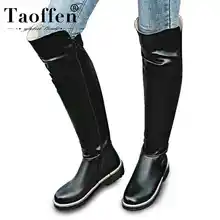 TAOFFEN Women Over The Knee Boots Hot Sale Daily Fashion White Boots Zipper Flats Shoes Woman Female Footwear Size 34-43