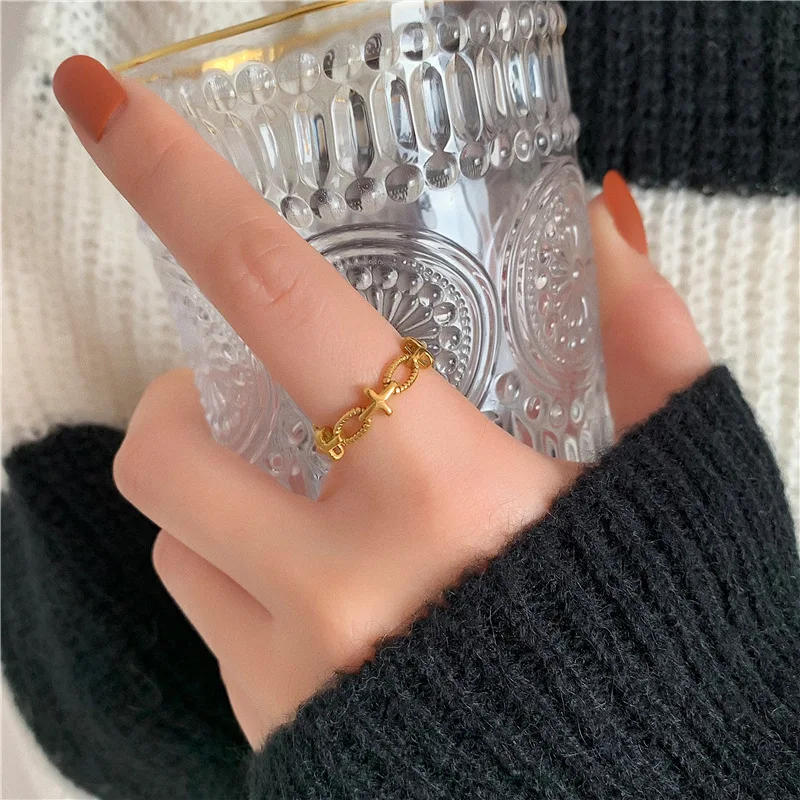 Waterproof Hollow Out Cross Woman Royal Stainless Steel Fashion Personality 18k Gold Couple Baroque Christmas Rings cross rings fashion rings couple rings gold rings fashion ring stainless steel rings finger rings metal rings