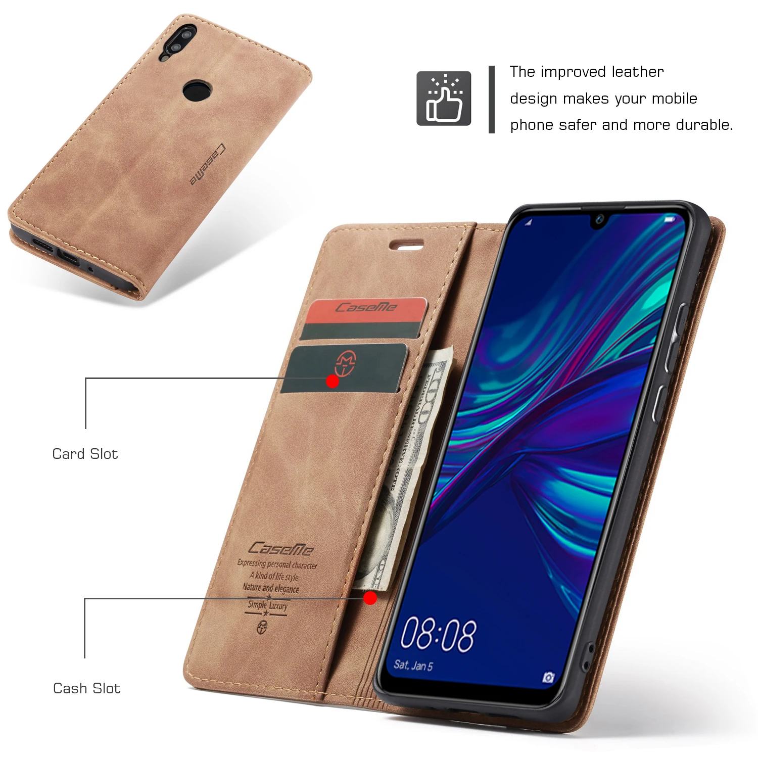 Кожаный чехол книжка CaseMe для Huawei P Smart 2021 Honor 10 9 Lite бумажник P40 P30 P20 Mate 30 Pro